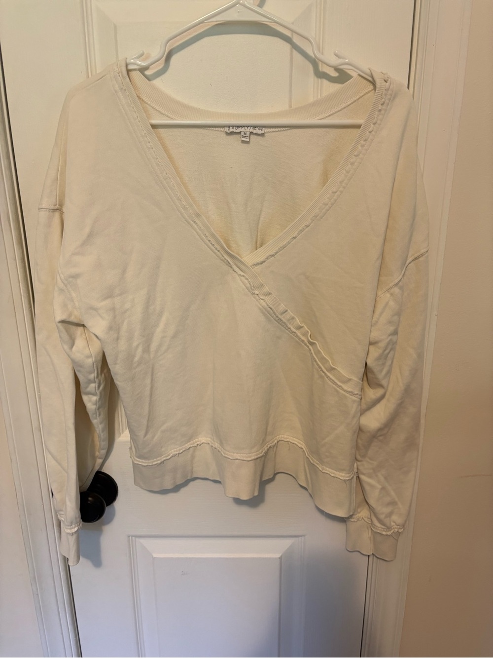 Z Supply Light Cream V-Neck Crossfront Sweatshirt